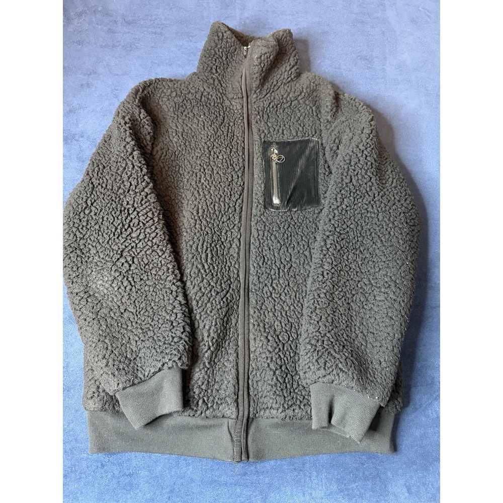 Victoria Secret On Point Fleece Zip Up Jacket Womens XS Black Sherpa Mock Neck